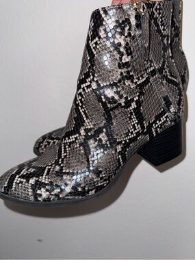 Snakeskin Ankle Booties — Black & Gray